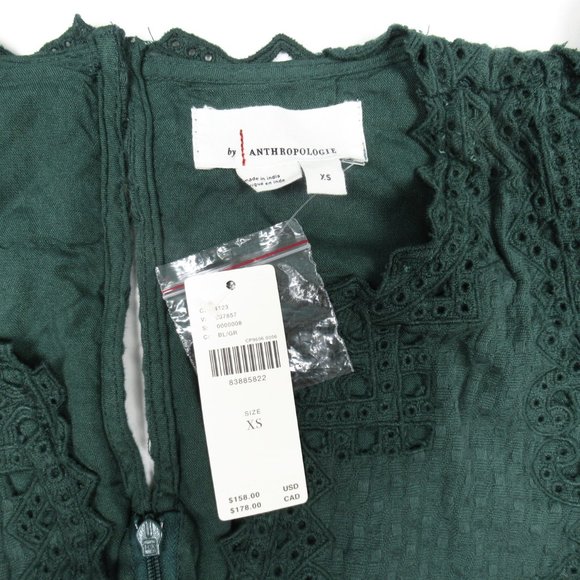 By Anthropologie Embroidered Flounce Jumpsuit Green Blue Sage XS - Picture 10 of 10